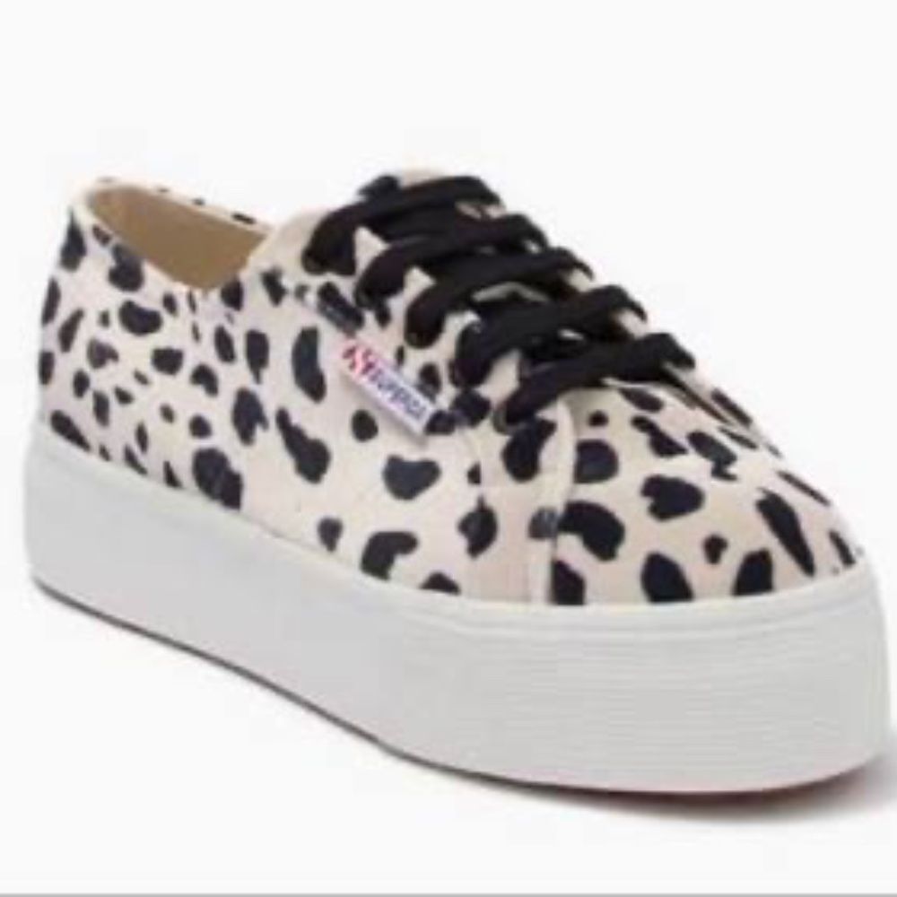 Superga Dalmation Print Women's Platform Sneakers Cream/Black Sz 7